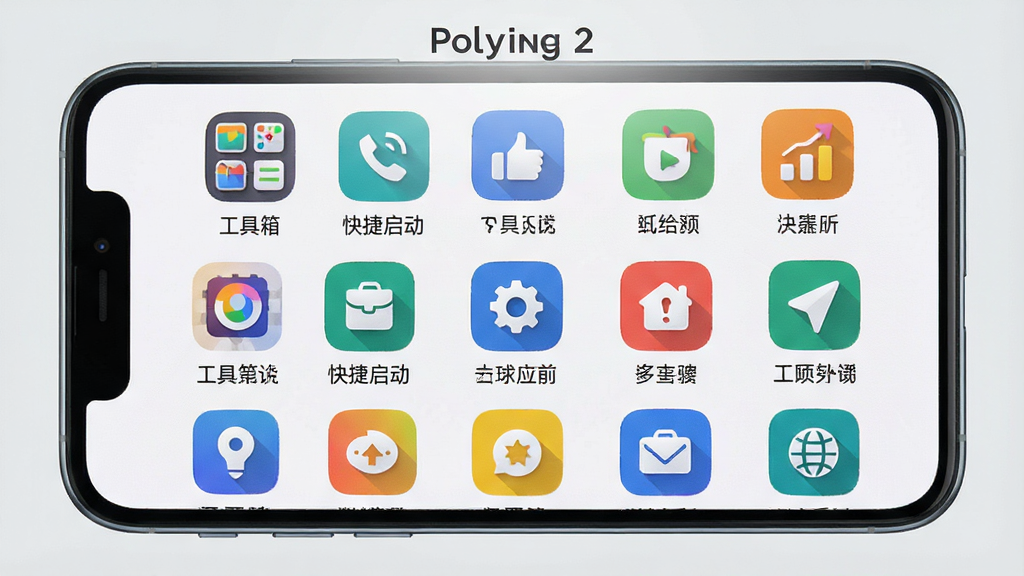 һ��չʾ��Polying 2�����ܾۺ�ҳ���ͼƬ���������ֻ����棬��������ʽչʾ�������ͼ�꣬ÿ��ͼ���·������ֱ�ǩ���硰�����䡱��������������ȣ��������룬ɫ�����죬����Ϊǳ��ɫ��ϸ�����������ʸɾ��޶���Ԫ�ء�