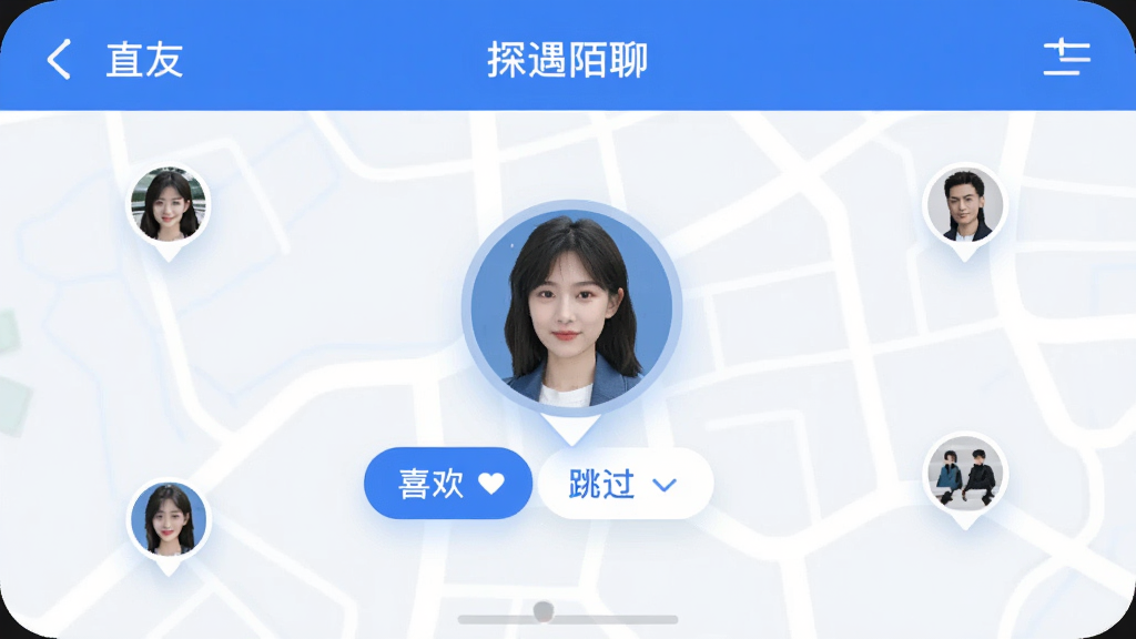 չʾ��̽��İ�ġ�APP��ͬ�ǽ���ҳ�棬��ͼ�����Ϸֲ��Ŷ���û�ͷ��Сͼ�꣬����һ��ͷ�񱻷Ŵ���ʾ���Ա��С�ϲ�����͡���������ť�����������ִ�����ɫ��Ϊ��ɫ�Ͱ�ɫ�����ʸɾ��޶���Ԫ�ء�