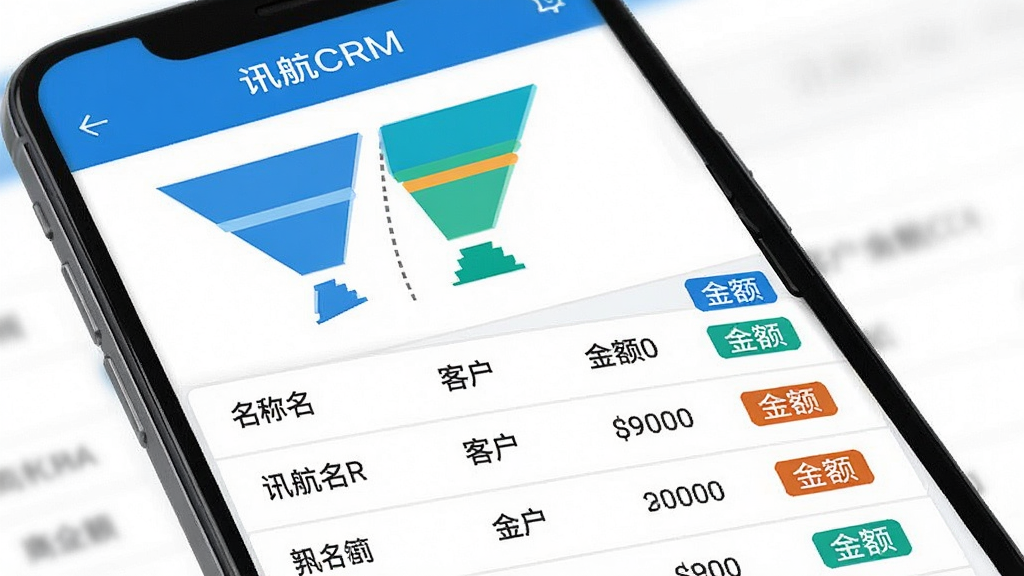 һ���ֻ���Ļ��ͼ����Ļ��ʾ��Ѷ��CRM�����̻�����ҳ�棬������©��ͼ�α�ʾ��ͬ�׶Σ��·����б���ʽչʾ�����̻���Ŀ��ÿ����Ŀ��ʾ���ơ��ͻ������͵�ǰ�׶α�ǩ��������࣬ɫ���������ԣ������Ӿ�������������ɫ����ƽ����ƣ����ʸɾ����޶���Ԫ��
