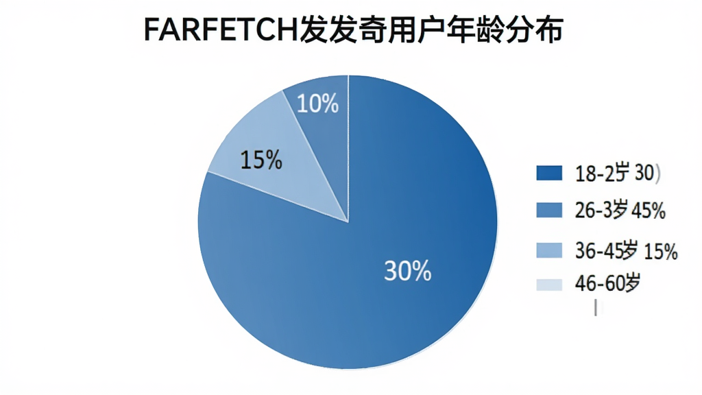 һ�ű�״ͼ������Ϊ��FARFETCH�������û�����ֲ�����ͼ����ʾ18-25��ռ30%��26-35��ռ45%��36-45��ռ15%��46-60��ռ10%������ɫ��Ϊ��ɫϵ��ͼ�������׶�������Ϊ��ɫ�����ʸɾ��޶���Ԫ�ء�