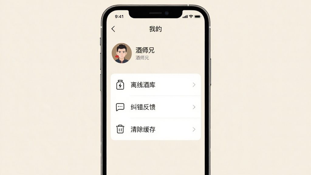 һ�������ֻ���ͼʾ��ͼ�������ǡ���ʦ�֡�APP�ġ��ҵġ�ҳ�棬ҳ�涥����ʾ�û�ͷ����ǳƣ��м��г������߾ƿ⡱������������������������桱�ȹ���ѡ�������࣬��ǳ��ɫΪ����ͼ��������Է���Ű�ɾ�������������͸ɾ����޶���Ԫ�ء�