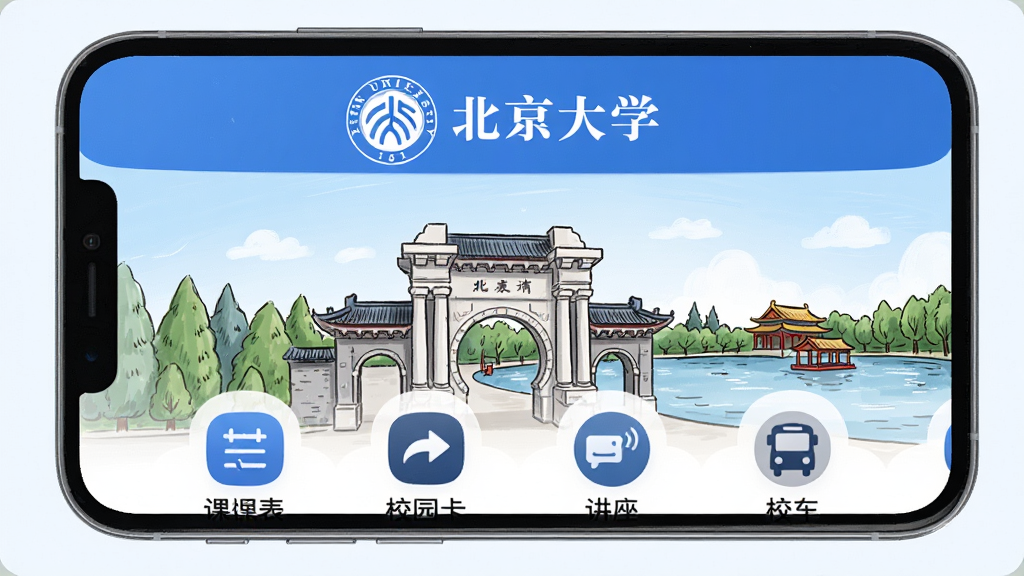 ������ѧapp�ٷ������棬�ֻ���Ļչʾ������ɫ��Ӧ����ҳ��������У�պ͡�������ѧ���������·����������ſα���У԰����������У����ͼ�꣬�����Ǳ������ź�δ�����ֻ�廭�����岼������������Լ�ִ���ϸ��Բ�󣬻��ʸɾ��޶���Ԫ��