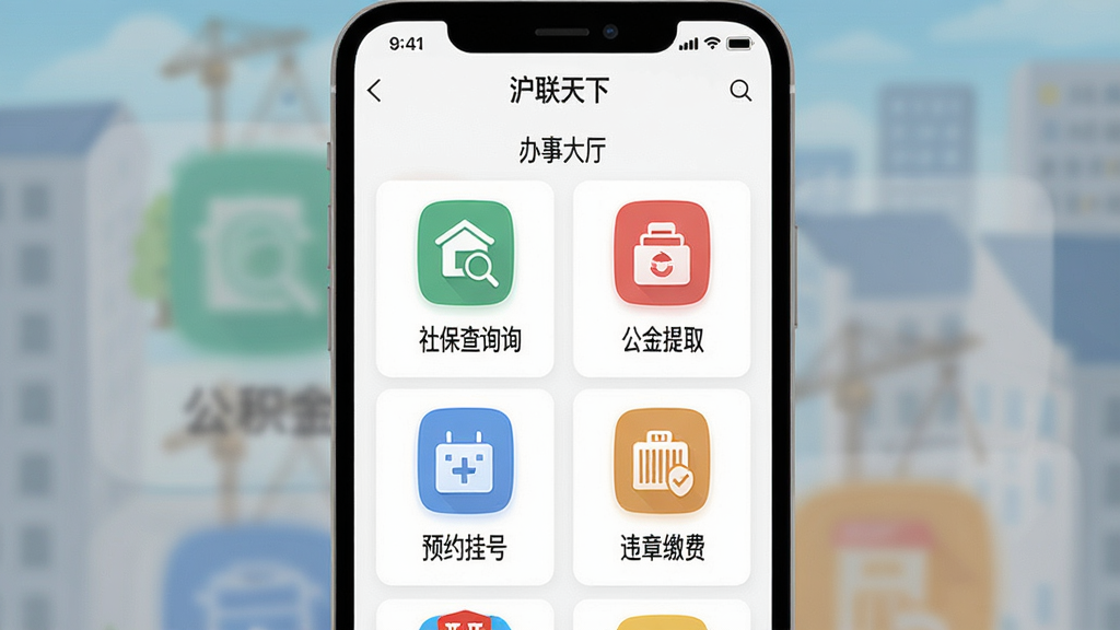 �ֻ������ͼ���廭��չʾ���������¡�App�ڵġ����´�����ҳ�棬�Կ�Ƭʽ���������š��籣��ѯ��������������ȡ������ԤԼ�Һš�����Υ�½ɷѡ��Ȳ�ɫͼ�꣬ÿ��ͼ���·������ı�ǩ�������黯����ͻ�����棬��ƽ����ƣ��߷ֱ��ʣ����ʸɾ���