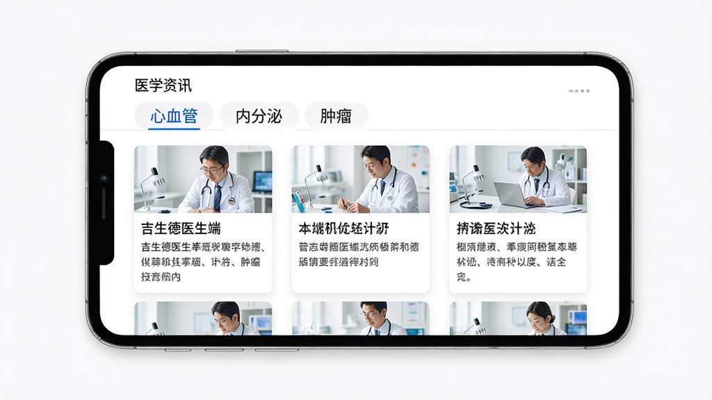 ������ҽ����ҽѧ��Ѷҳ�棬��Ļ������ʾ�����ǩ�硰��Ѫ�ܡ��ڷ��ڡ����������·������¿�Ƭ�б���ÿ�ſ�Ƭ�б����ժҪ������Сͼ������Լ�ִ�������Ϊ��ɫ�������Ӿ����ʣ����ʸ��壬�޶���Ԫ�ء�