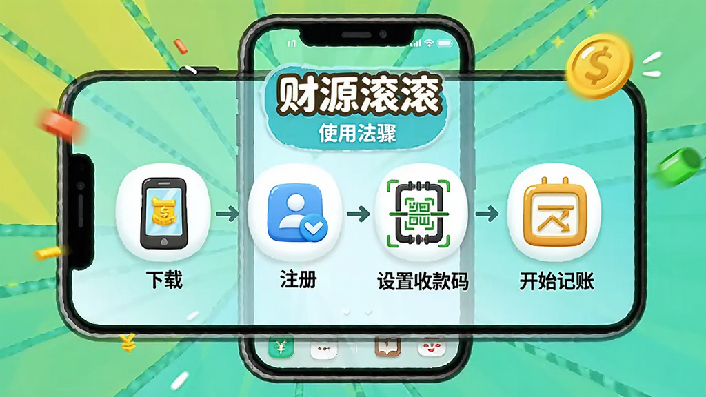 һ�ſ�ͨ���Ĳ廭��������һ���ֻ���Ļ����Ļ����ʾ����Դ������App��ʹ�ò���ͼ����Ϊ�Ĳ���1���أ�2ע�ᣬ3�����տ��룬4��ʼ���ˣ�ÿһ������Сͼ��ָʾ������ɫ���������������������ʸɾ���