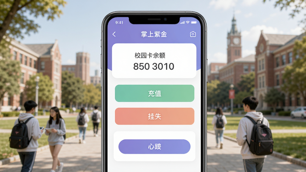 չʾ�����Ͻ�App��У԰��������棬�ֻ���Ļ����ʾ��У԰����������ֵ��������ʧ���Ȳ˵��������Ǵ�ѧУ԰������������Ƹɾ��ִ���ɫ����ͣ�ͻ����ݲ����У����������޶���Ԫ�ء�