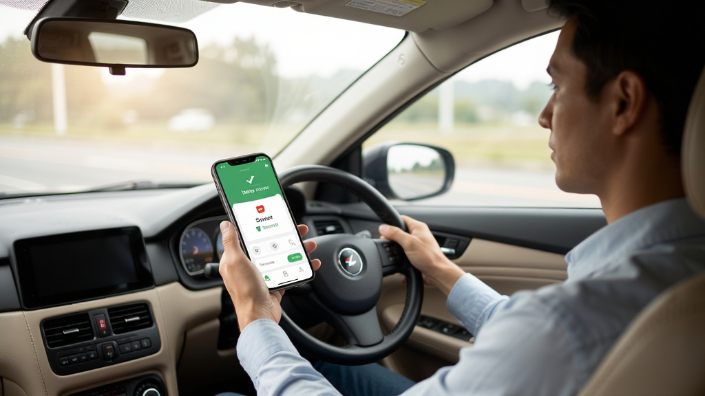 ����˾����ʹ�ó���ʾ��ͼ��һ��˾���ڼ�ʻ������ʹ���ֻ�App���ֻ���Ļ��ʾ�ӵ��ɹ����棬���ڻ������࣬������ͣ��ӽ����������ʸߡ�