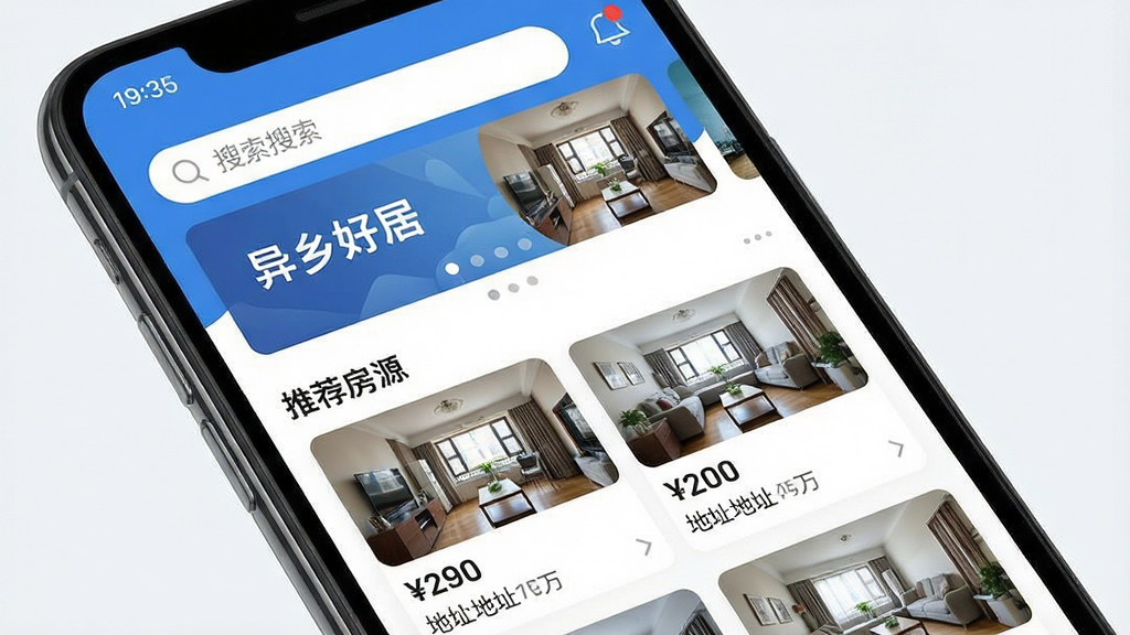 һ��չʾ������þӡ��ֻ�App������ĸ����ͼ������Ϊһ�������ֻ�����Ļ��������ʾApp��ҳ������������������banner�ֲ�ͼ�Լ��·����Ƽ���Դ���б�����Դ��Ƭչʾʵ��ͼƬ���۸�͵�ַ�����ּ�࣬�Ű�����������ִ���ƽ������ɫ�Ͱ�ɫΪ��ɫ����ϸ���ϣ�״̬����ʾʱ�����źţ���Ƭ���������ɶ������ʸɾ����޶���Ԫ�ء�