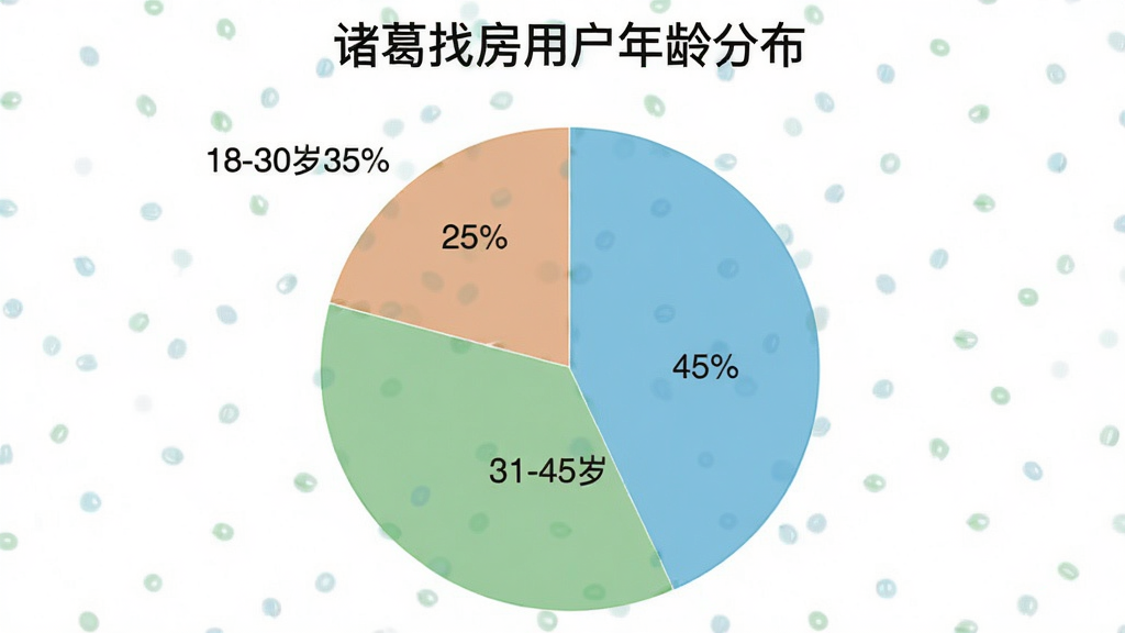 一张饼状图,标题为“诸葛找房用户年龄分布”,显示18-30岁占35%,31-45岁占45%,46-60岁占20%,色调清新,图表风格清晰,画质干净,无多余元素。