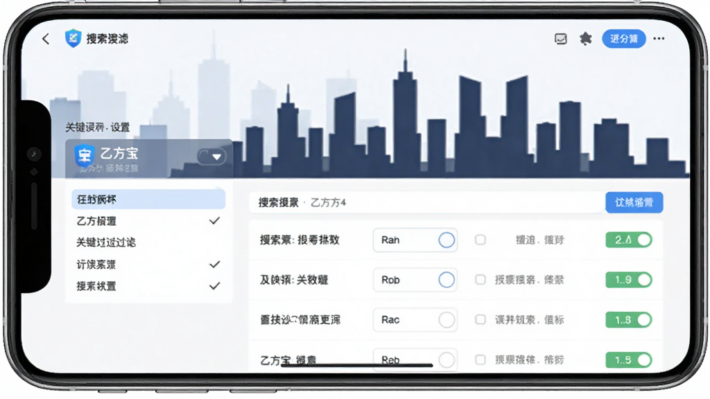 �ҷ����б�app�Ĺؼ��ʹ������ý��棬��Ļ����ʾ���ɸѡ��������������б�������Ϊ���н�����Ӱ���������ִ������ʸɾ�
