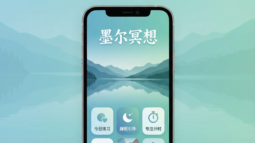 ͼƬչʾī��ڤ��Ӧ�õ������棬�ֻ���Ļ������ʾ�����ĺ�����Զɽ����������͵�����ɫ����Ϊ�����Ϸ��С�ī��ڤ�롱��ɫ�����ֱ��⣬�·������š�������ϰ������˯������������רע��ʱ����Բ��Ƭͼ�꣬�����񼫼��ƽ��������ͣ����ʸɾ��޶���Ԫ�ء�