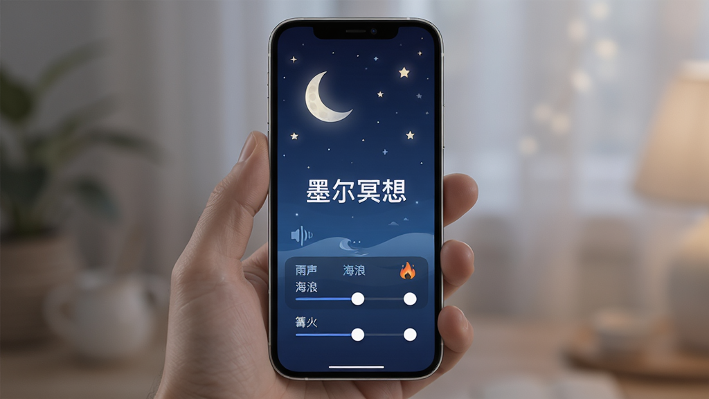 չʾī��ڤ�����߹��ܵĽ��棬�ֻ���Ļ��ʾһ��������ҹ�ճ����������������ǣ��·��С��������������ˡ��������𡱵���Ч���ڻ�ť������Ϊ����ɫ���䣬�����С�ī��ڤ�롱����������ɾ���ͣ��޶���Ԫ�ء�