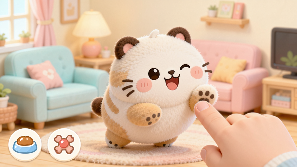 ���ȱ���Ϸ�����棬��ܰС����һֻԲ�����Ŀ�ͨ�ȳ������ĵ����������ָ��������ɾ������½���ʳ������ͼ�꣬��������ͷ۲�ɫ�Ŀ����������������������ʸ��壬�����֣�������У��Ű���ˬ����ƽ�����ϸ��ë�����ʸУ��ɾ��޶���Ԫ��