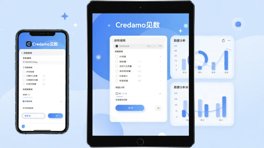 ͼƬ��չʾCredamo����app���ֻ���ƽ���ϵĽ��棬������ǳ��ɫ���䣬���Ӿ�Ϊ�ʾ��༭ҳ������ݷ���ͼ�������Ϊ�ִ���ƽ�廭�����־��У�������Credamo����������Logo��ϸ��Բ�󣬻��ʸɾ��޶���Ԫ�ء�