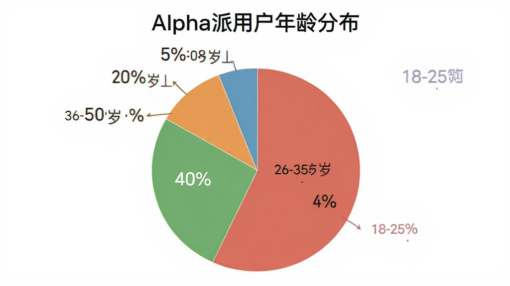 ��״ͼչʾAlpha���û�����ֲ���18-25��ռ30%��26-35��ռ45%��36-50��ռ20%��50������ռ5%��ͼ������࣬��ɫ��������������Ϊ��Alpha���û�����ֲ�����������ɫ�����ʸɾ����޶���Ԫ�ء�
