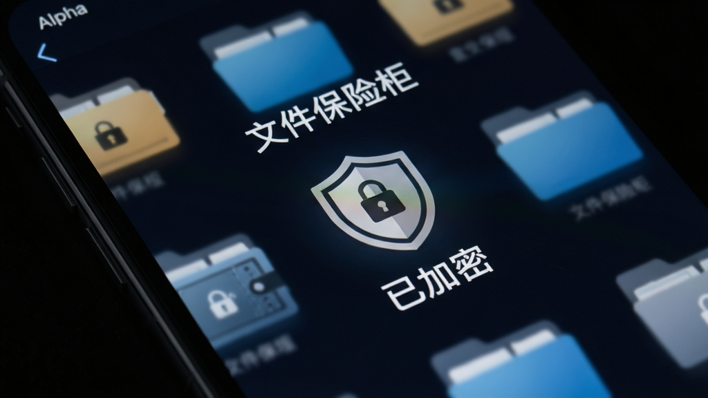 �ֻ���Ļ��д����ʾAlpha��APP�ڡ��ļ����չ񡱽��棬������ģ�����ļ���ͼ�꣬������һ�����Ʊ�־�͡��Ѽ��ܡ����֣�����ɫ��ƫ����Ӫ�찲ȫ��Χ��ϸ�����������ʸɾ��޶���Ԫ�ء�