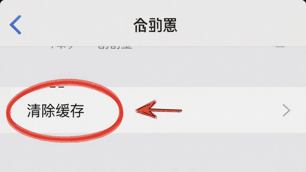 一张手机截图显示合创宝的“设置”界面,其中“清除缓存”选项被红色圆圈标出,旁边有注释箭头,背景为纯色,整体风格简洁明了,画质干净无多余元素