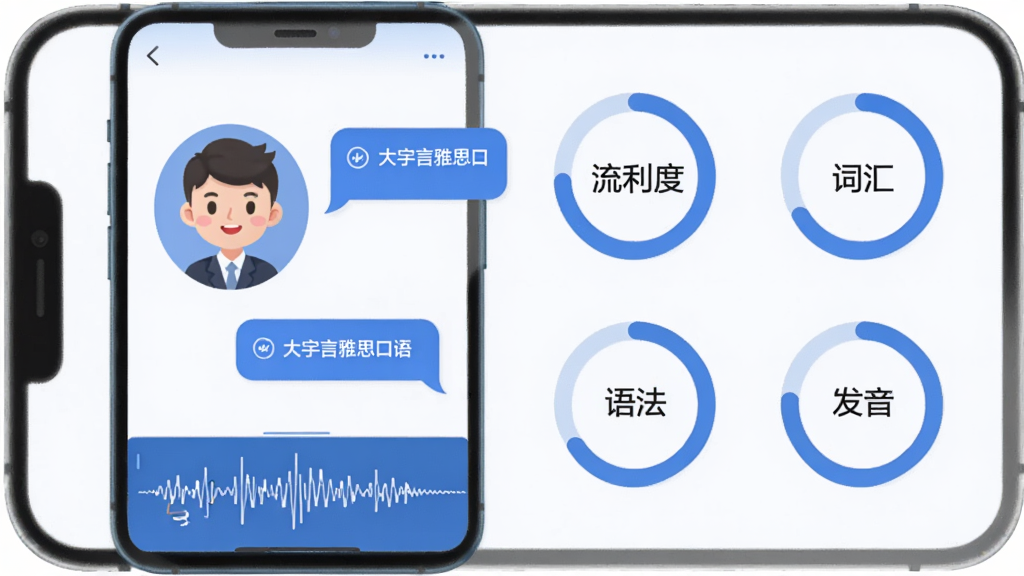 ����һ��ͼƬ��չʾ��������˼�����AI����ģ��Ի����棬�ֻ���Ļ����AI���ٿ�ͨͷ���Ա��жԻ����ݣ��·���¼������ͼ���������ĸ����ֻ���ͼ�꣬�ֱ��ע�������ȡ������ʻ㡱�����﷨���������������������ƽ�ִ�����ɫ������Ϊ�������ʸɾ��޶���Ԫ��