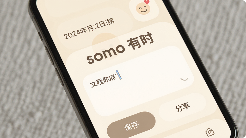 һ���ֻ���Ļ��д����Ļ����ʾ��somo ��ʱ��Ӧ�õ������棬���沼�ּ�࣬��ɫ��Ϊ��͵��װ�ɫ�����������ں�����ͼ�꣬�м��������������򣬵ײ��б���ͷ�����ť���������ƽ����ϸ��Բ�󣬻��ʸɾ����޶���Ԫ�أ�ͻ��Ӧ���������֡�somo ��ʱ��