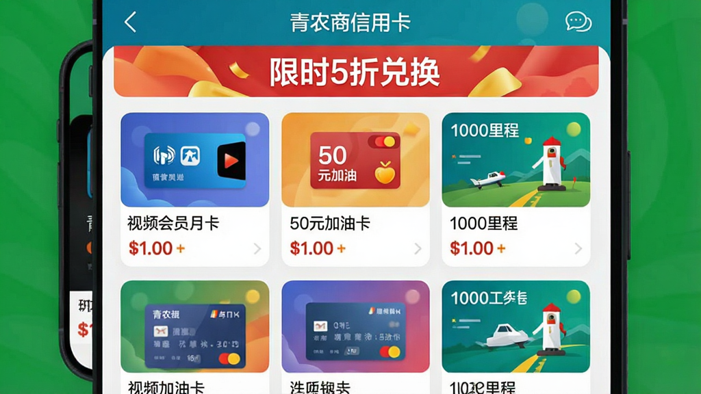 �ֻ�App�������ͼ����Ļ����ʾ����ũ�����ÿ����Ļ����̳�ҳ�棬��Ʒ�б���������Ƶ��Ա�¿�����50Ԫ���Ϳ�����1000��̡��ȿ�Ƭ��ÿ����Ʒ���л��ּ۸񣬶������д�š���ʱ5�۶һ�����������ɫ���ޣ���ƷͼƬ�������������룬���ʸɾ���