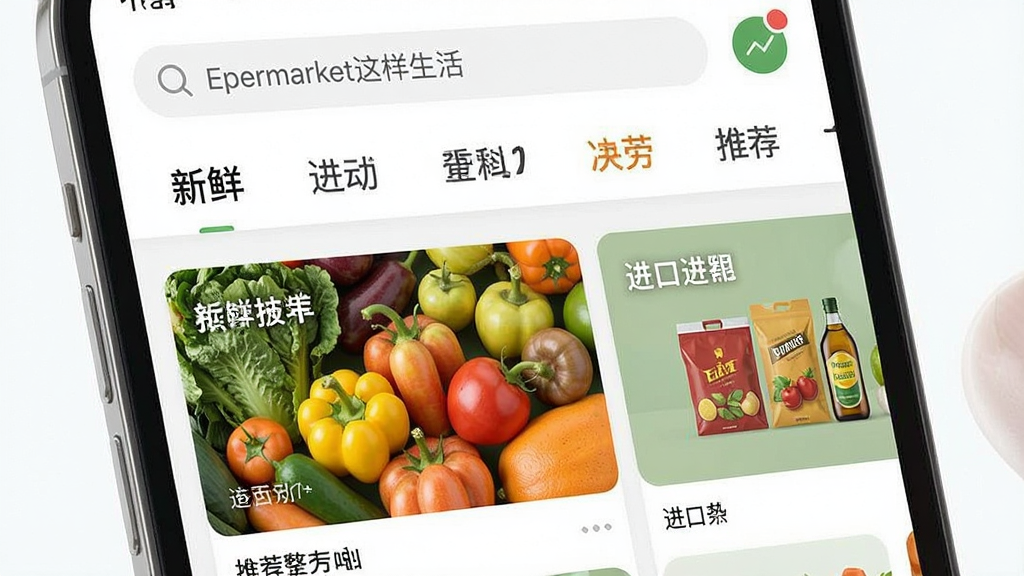 һ�Ÿ����ֻ���ͼ��չʾ��Epermarket�������APP�������棬�ɾ�����UI��ƣ������������·��Ƿ��ർ�����м��������߹��ͽ�����Ʒ���Ƽ�������������ִ���ƽ��ɫ��������Ȼ�����ʸɾ��޶���Ԫ�ء�