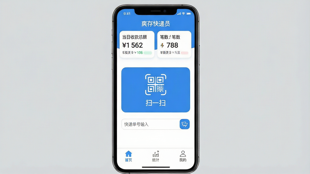 һ���ֻ������ͼ������Ϊ��ˬ����Ա��APP�������棬����Ϊ���½ṹ���Ϸ���ʾ�����տ��ܶ�ͱ������ݿ�Ƭ���м�����Ŀ�ġ�ɨһɨ����ť�Ϳ�ݵ�������򣬵ײ��������С���ҳ������ͳ�ơ������ҵġ�������ǩ���Ű�����������ִ���ƽ��������Ϊ��ɫ����ϸ��Բ�󣬻��ʸɾ��޶���Ԫ�أ���Ļ������ʾӦ�����ơ�ˬ����Ա����
