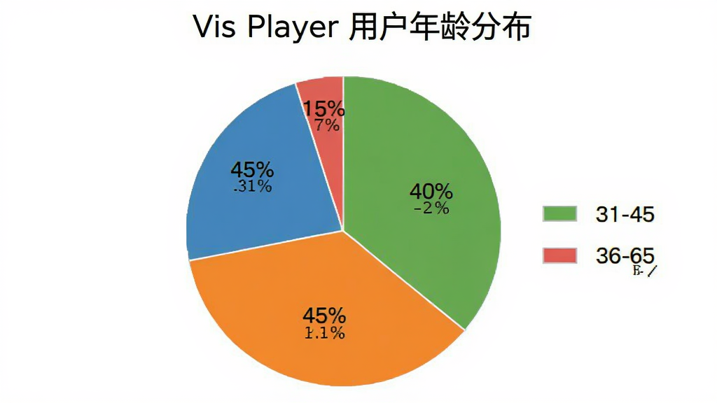 һ�ű�״ͼ��չʾ��Vis Player���û�����ֲ�����Ϊ18-30�ꡢ31-45�ꡢ46-60�����Σ��ֱ��ע45%��40%��15%�İٷֱȣ���״ͼɫ��������ͼ����ȷ��������ɫ�����ʸɾ��޶���Ԫ�ء�