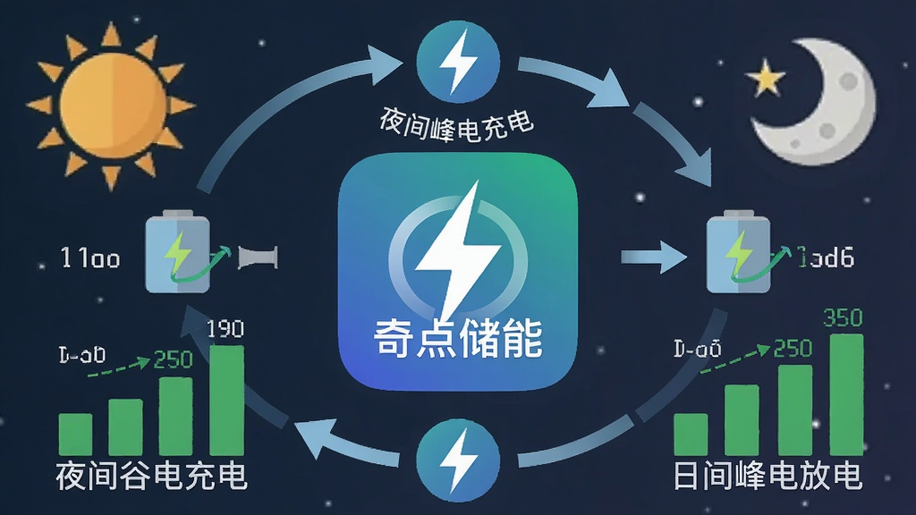 һ�ű�ƽ��������Ϣͼ�������ǡ���㴢�ܡ�App��ͼ�꣬�����ü�ͷ��ͼ��չʾ��ҹ��ȵ��硱�͡��ռ���ŵ硱��ѭ�����̣�������̫����������������������ɫ��״ͼ��ʾ���Ű����������ʸɾ�