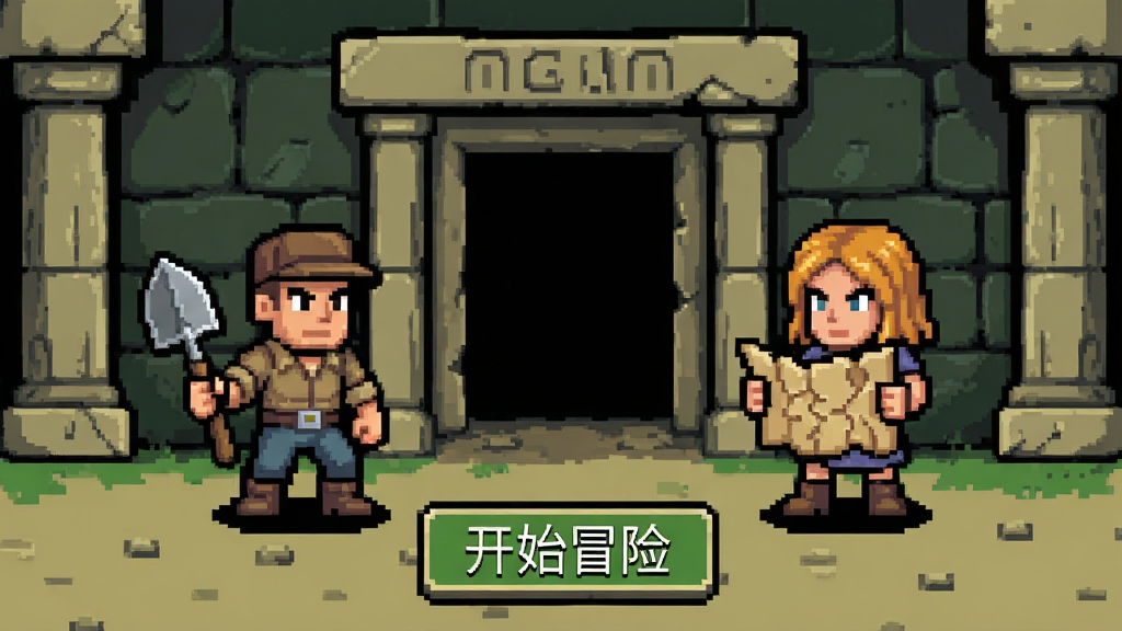 ��Ϸ��ɫѡ����棬������ɫվ�ڹ�Ĺ��ڣ�һ���ò��ӣ�һ���õ�ͼ�������࣬�С���ʼð�ա���ť�����縴�����أ����ʸɾ����޶���Ԫ��