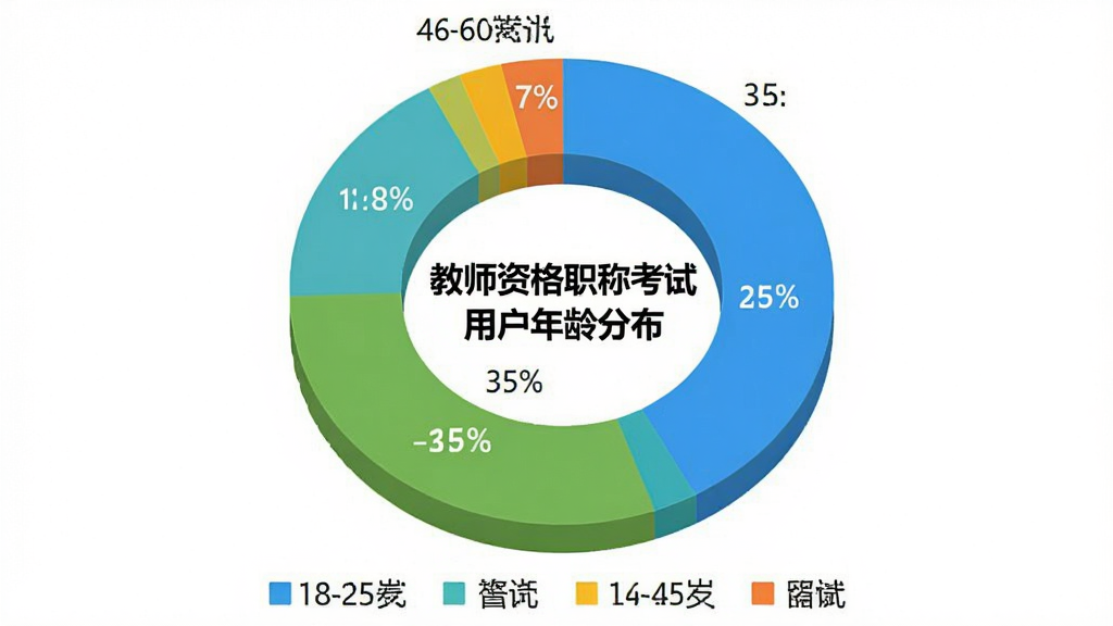 一个圆环饼状图,展示用户年龄分布:18-25岁占35%,26-35岁占40%,36-45岁占18%,46-60岁占7%,图的中心标题为
