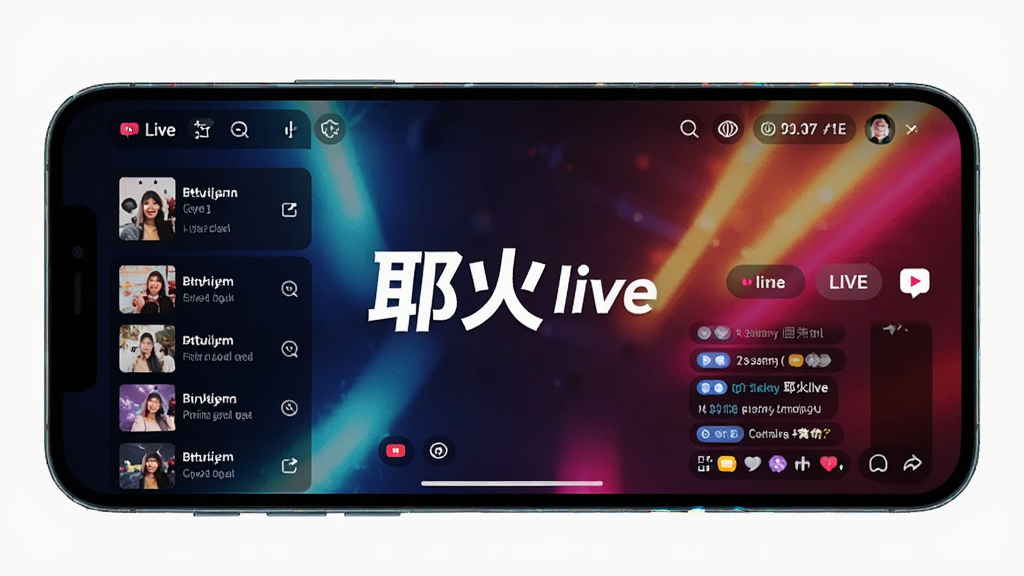 ����ͼ�������ֻ���Ļ��д����Ļ������ʾ��Ү��live����LOGO��ֱ�����棬�����Ƕ�ʵ��޺��Ч�����沼����������ֱ���б������촰�ڣ��������ִ����ã�ϸ�ڷḻ�����ʸɾ��޶���Ԫ��