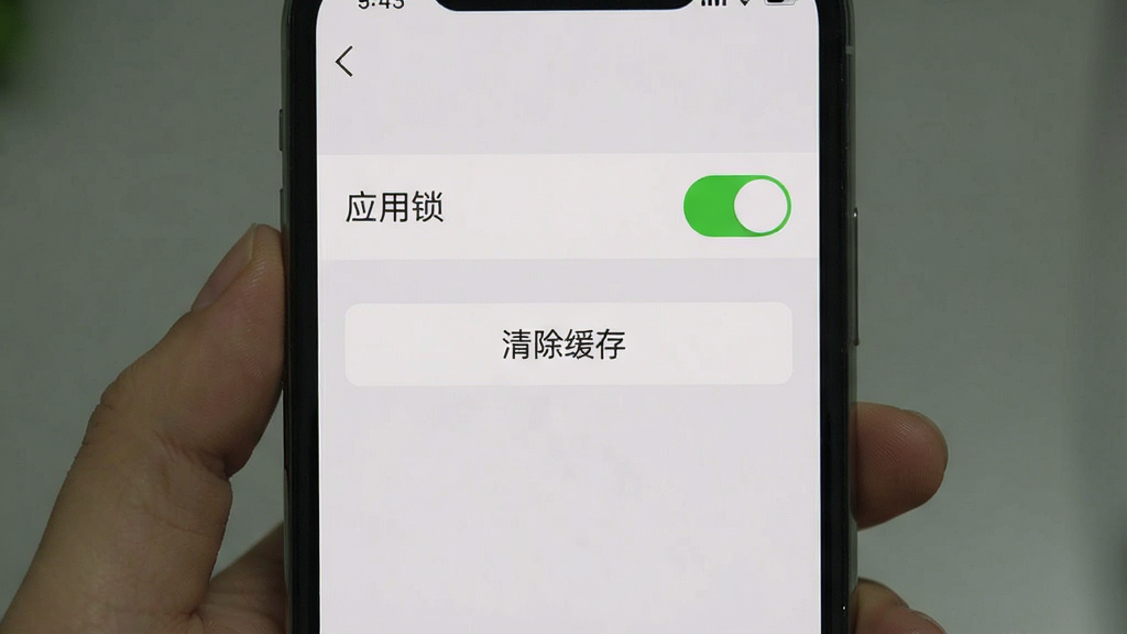 一张手机截图,屏幕上是情侣日记软件的设置页面,页面顶部有“应用锁”开关,并且开关处于打开状态,页面下方有“清除缓存”按钮,整体界面简洁,背景为淡灰色,画质干净无多余元素。