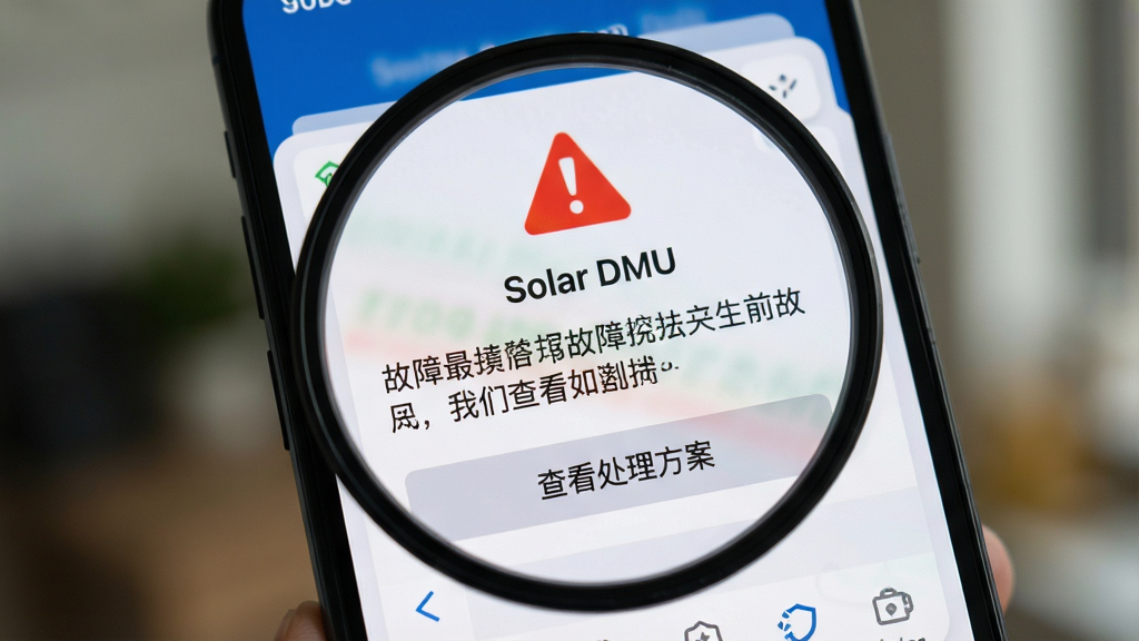 һ�������ֻ���Ļ�ķŴ�ͼ����Ļ��ʾ��Solar DMU���ĸ澯֪ͨ���棬�����к�ɫ�����־���·��ǹ��������͡��鿴������������ť�������黯������ͻ���ֻ���Ļ���ݣ����������ɾ���