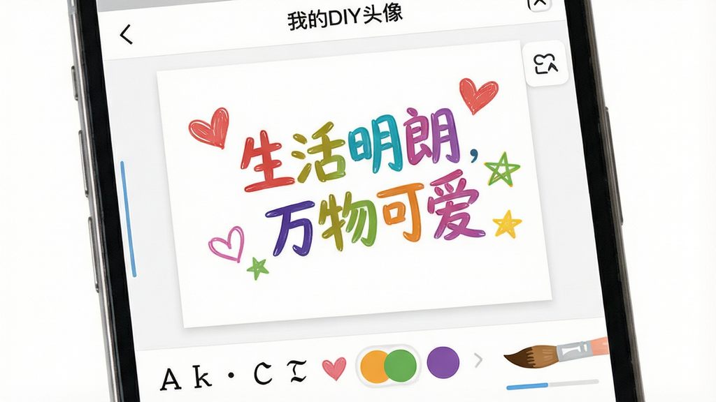 һ���ֻ�APP������ʾͼ����Ļ����ʾ���ҵ�DIYͷ�񡱵����ֱ༭��Ϳѻ���棬��������һ���ò�ɫ��������д�ġ��������ʣ�����ɰ������Ա����ֻ�İ��ĺ�����ͼ���������·���������ʽ����ɫ�ͻ��ʴ�ϸ�ĵ���ѡ�����Ϊ����ɫ����������ͻ����������¿ɰ�������ϸ�壬�޶���Ԫ�ء�