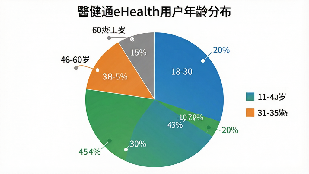 ͼƬ����ռλ����������Ϊһ���û�����ֲ���״ͼ������Ϊ����ͨeHealth�û�����ֲ�������״ͼ��Ϊ�ĶΣ�18-30��ռ20%��31-45��ռ30%��46-60��ռ35%��60������ռ15%������ɫ����ɫ����ɫ����ɫ���֣����Ϊ�������磬ϸ�ڰ����ٷֱȱ�ǩ��ͼʾ�����ʸɾ����޶���Ԫ�ء�