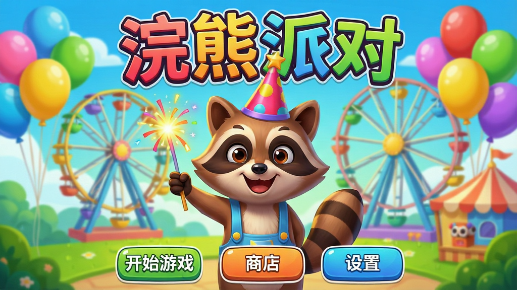 һ�������������Ϸ����ͼ����������Ϸ�����棬һֻ�����ɶ�ñ�Ŀ�ͨ��ܾ�����վ�����룬�������ͷ׵����ֳ�����Ħ���ֺ����򡣲����ϣ����涥���С�����ɶԡ��ĸ���ɫ���֣��ײ������š���ʼ��Ϸ�������̵ꡱ�������á�������ť�����ͨ��Ⱦ��ɫ���������ͣ�ϸ�ڷḻ�����ʸɾ��޶���Ԫ�ء�