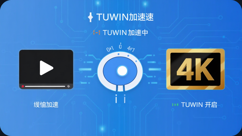 չʾTUWIN��������Ż����ܵ�ʾ��ͼ�����������δ����ʱ�������ص���Ƶͼ�꣬�ұ��ǿ���TUWIN����ټ��ص�4K��Ƶͼ�꣬�м���һ�����ٿ��أ�����Ϊ�Ƽ�����ɫ������ƽ�������ʸɾ����޶���Ԫ�أ�ͼƬ����ʾ
