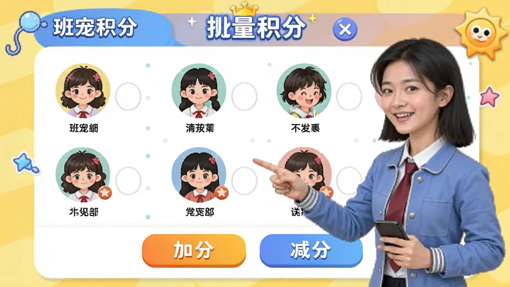 ͼƬչʾ�������֡������������棬��ʦ����ѡ���λѧ�����ײ��С��ӷ֡��͡����֡���ť��������ѧ��ͷ��������������á�