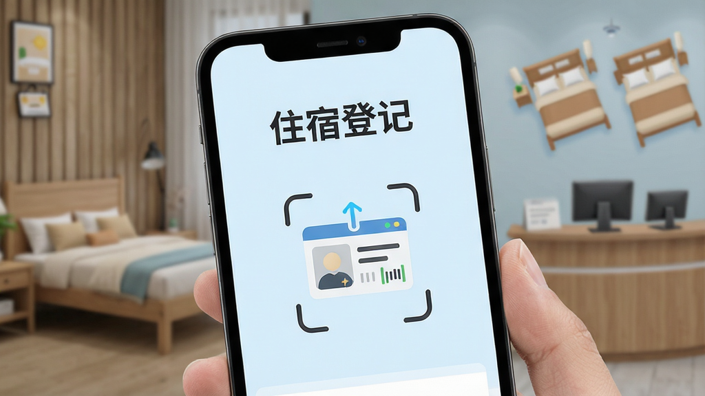һ���ֻ���Ļչʾ��������Լ��ʵ���Ǽǡ�App�������棬���涥����ʾ��ס�޵Ǽǡ��ĸ����֣��·�Ϊɨ������֤�Ķ�����ʾ������Ϊ�ɾ���ǳ��ɫ�����������޷����ǰ̨ͼ��Ԫ�أ����������ִ������ʸ��壬�޶���Ԫ��
