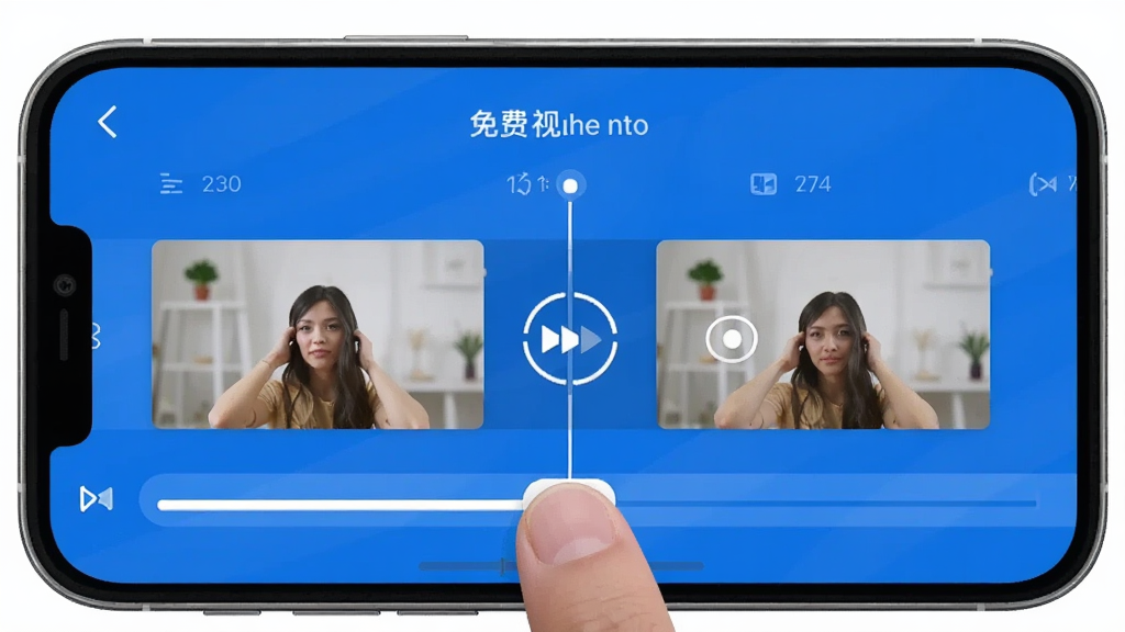 չʾ�����Ƶһ�������ķָ�ƴ�ӹ��ܽ��棬�ֻ���Ļ����ʾ������Ƶ�ز���ʱ�����ϣ��м���һ��ת��Ч��ͼ�꣬��ָ�����϶�ʱ�����ϵİ�ɫ���飬�������࣬ɫ������ɫΪ���������ɾ������ʸ��壬�޶���Ԫ��