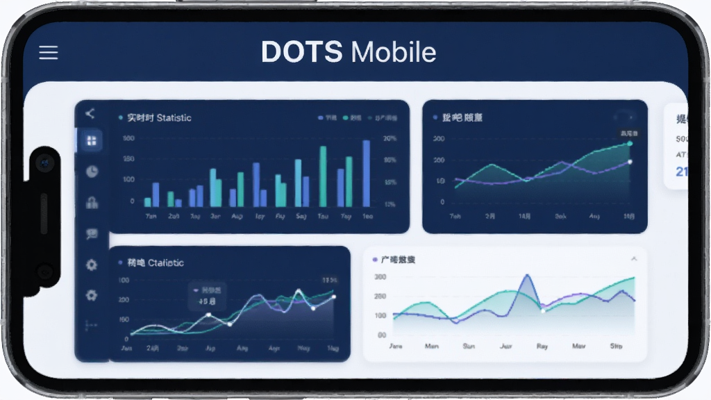 һ��չʾ��DOTS Mobile��Ӧ��������ĸ����ͼ������������ɫ�Ͱ�ɫΪ���������������Ǳ��̣���ʾʵʱͳ��ͼ��������ͼ�������С�DOTS Mobile�������������Ű����ִ���ϸ��Բ�󣬻��ʸɾ��޶���Ԫ�ء�