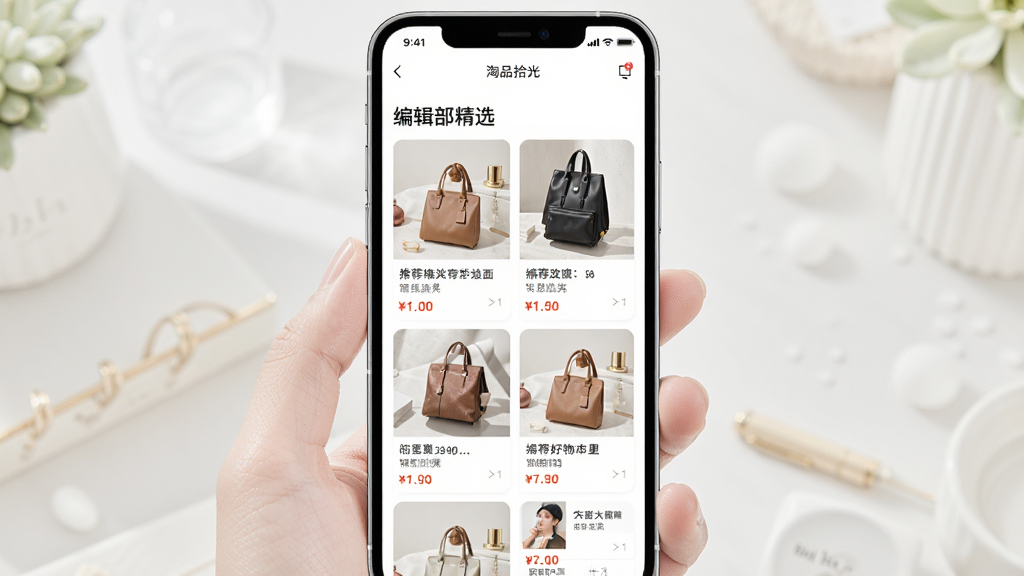 չʾ����Ʒʰ�⡱Ӧ���ڡ�ÿ�պ���񵥡��Ľ��棬�ֻ���Ļ�������������Ŷ��ž�������Ʒ�Ƽ���Ƭ��ÿ�ſ�Ƭ�����и���������Ʒʵ��ͼ������Ƽ���ͼ۸��ǩ����Ƭ�Ϸ��С��༭����ѡ������Ŀ���⡣������ʱ���������Ű����룬����ϸ�壬�޶���Ԫ�ء�