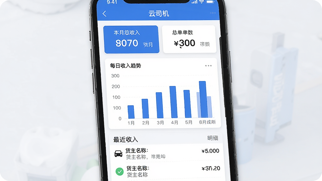 һ���ֻ�APP����ͼƬ�������ǡ���˾�������˵�ͳ��ҳ�棬���ÿ�Ƭʽ���֡�������ʾ������������ܵ������м�����״ͼչʾÿ���������ƣ��ײ��г��������������ϸ��ÿ�ʰ����������ƺͽ����������������ɫ�������ʸɾ��޶���Ԫ�ء�