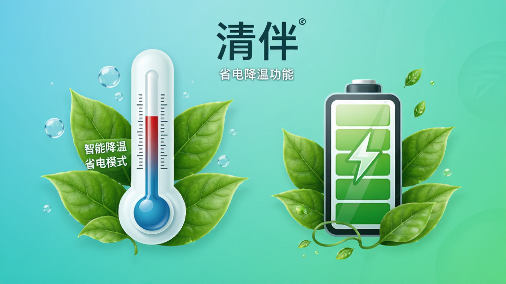 һ�š���顱ʡ�罵�¹��ܵ�չʾͼ��������һ���¶ȼƺ͵��ͼ�걻��Ҷ���ƣ�����������������ɫ���䣬����Ϊ����¶ȼ��Ҳ��أ��Ű�Գƣ����������Ȼ��ϸ�ڰ��������ܽ��¡���ʡ��ģʽ�����������ʸɾ��޶���Ԫ�ء�