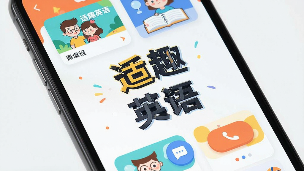 һ���ֻ���Ļ��д��չʾ��ȤӢ��APP�������棬����ɫ�����죬�п�ͨ���Ĳ廭�������ǡ���ȤӢ��ĸ����֣���Χ���ƿγ̿�Ƭ�ͻ�����ť���������ƽ�����ִ������ʸɾ��������޶���Ԫ�ء�