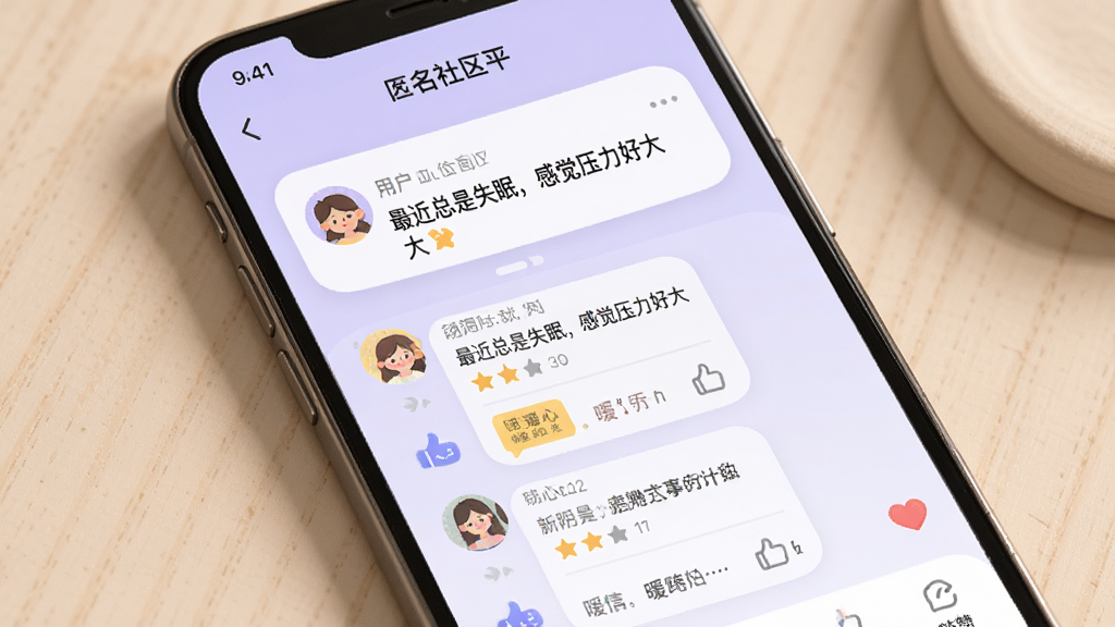 չʾ������������ƽ̨APP�ڵ������������۽��棬�������ֻ���Ļ����Ļ����ʾһ���û������Ķ�̬�����������ʧ�ߣ��о�ѹ���ô󡱣��·��ж��������û���ů�Ļظ��͵��ޣ����������͵ĵ���ɫ��������ƬԲ�����������������ܰ���������ʸɾ����޶���Ԫ�ء�
