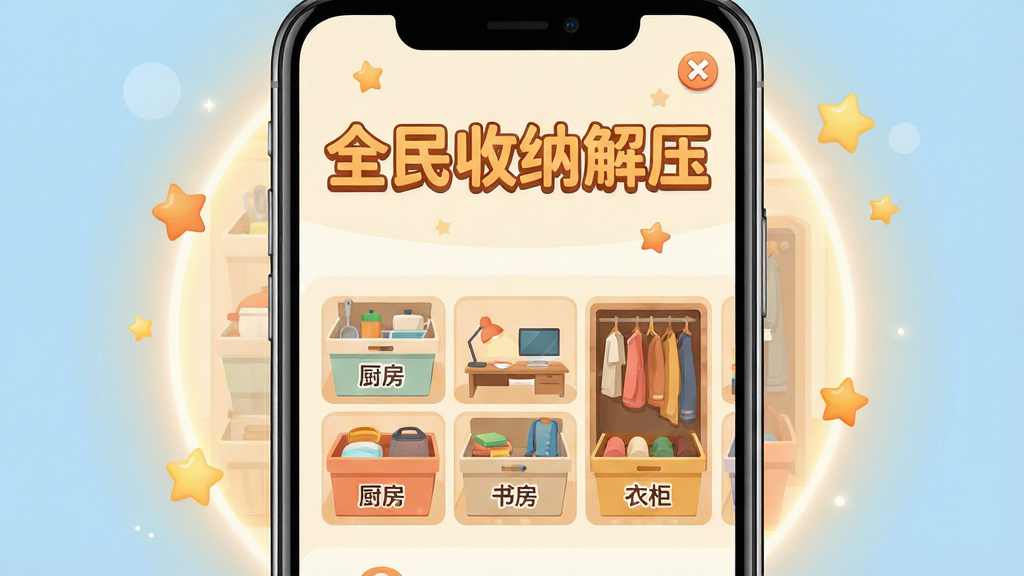 ͼƬ����Ϊ�ֻ���Ļ��д����Ļ��������ʾ��Ϸ�����棬��Ϸ����ȫ�����ɽ�ѹ������ܰ�ĳ�ɫ��������ʾ�ڶ����������·��Ǽ�������������������ɺУ��ֱ���š������������鷿�������¹񡱡����沼�����ֻ�Ϊ���ģ���������͵Ĺ��κ�Ư��������Ԫ�ء��Ű�ɾ�����ƽ����Ʒ��ɫ��������ů��ϸ�ھ��£����ʸ���ɾ����޶���Ԫ�ء�