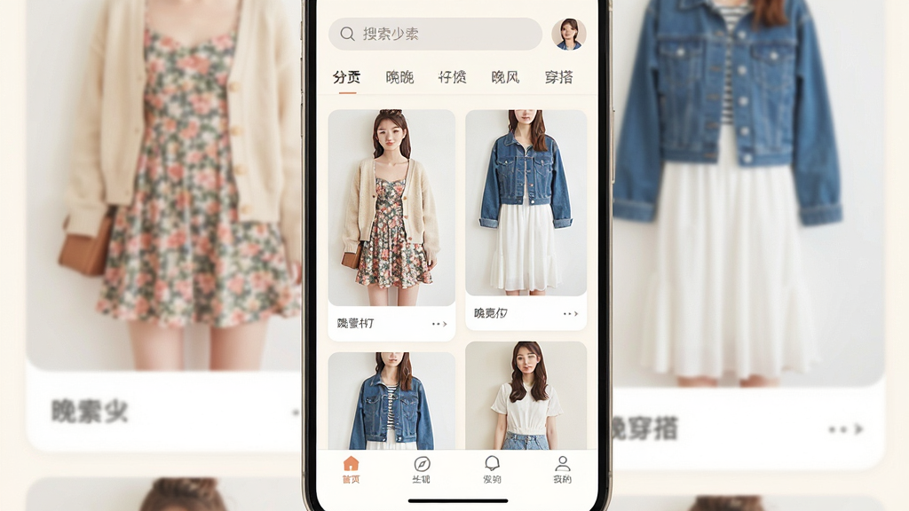 һ���ֻ���Ļչʾ��������Ů���App�����棬������������͸����Ů�д��Ƭ�ٲ����������黨ȹ����֯������ţ�����״��ɫ��ȹ�ȴ���ͼ���������������ͷ����ǩ���ײ�����������������ɫ�����ƫů��������¼�Լ��ϸ�ڸɾ��޶���Ԫ�أ����ʸ��塣