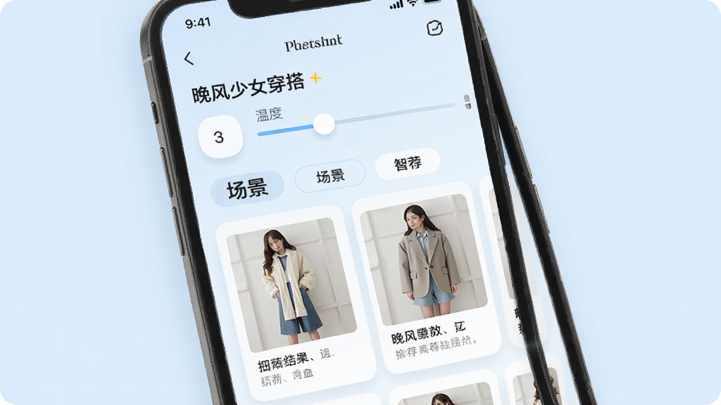 �ֻ�����չʾ��������Ů���App������ɸѡ���ܣ����������¶�ѡ�񻬿顢������ǩ��ť���Ƽ������Ƭ����Ƭ����ʾ����ͼ�ͼ��˵�����֣�����Ϊ����ɫ�����ּ�࣬����ִ������ʸɾ��޶���Ԫ�ء�
