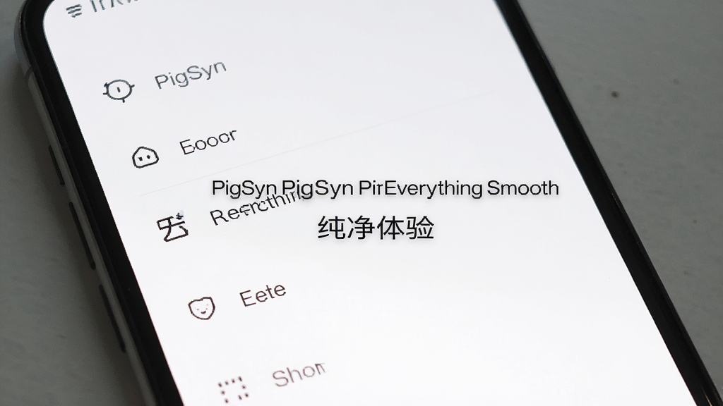 һ��չʾ PigSyn Pig Everything Smooth �޹�洿�������ͼƬ��������һ���ֻ���Ļ��д����Ļ����ʾ�ż���Ĺ��ܲ˵���û���κι�����������Ǵ���ɫ����񼫼򣬻��ʸɾ��޶���Ԫ�أ�ͼƬ�д������֡�PigSyn Pig Everything Smooth �������顱��